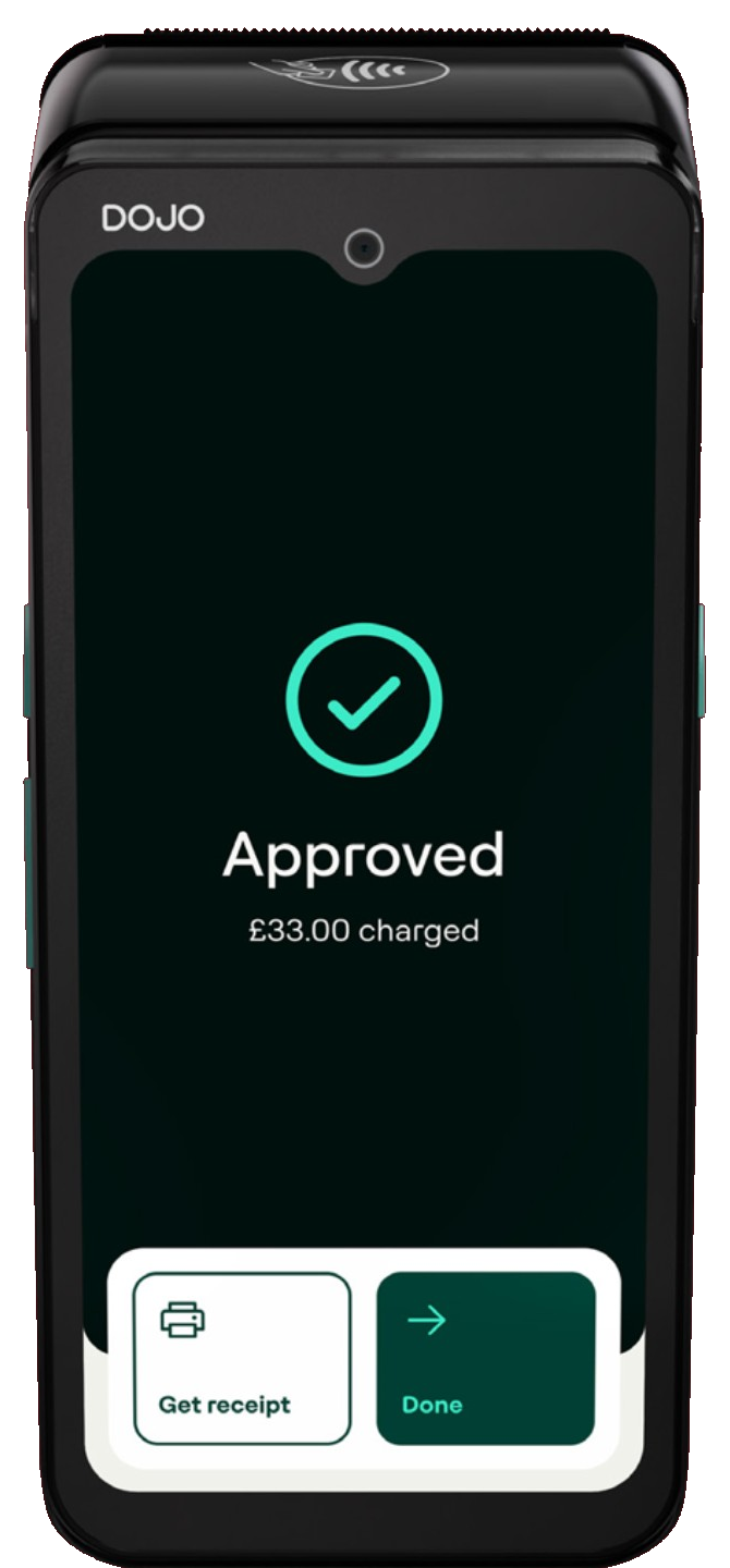 Dojo card machine showing an approved payment